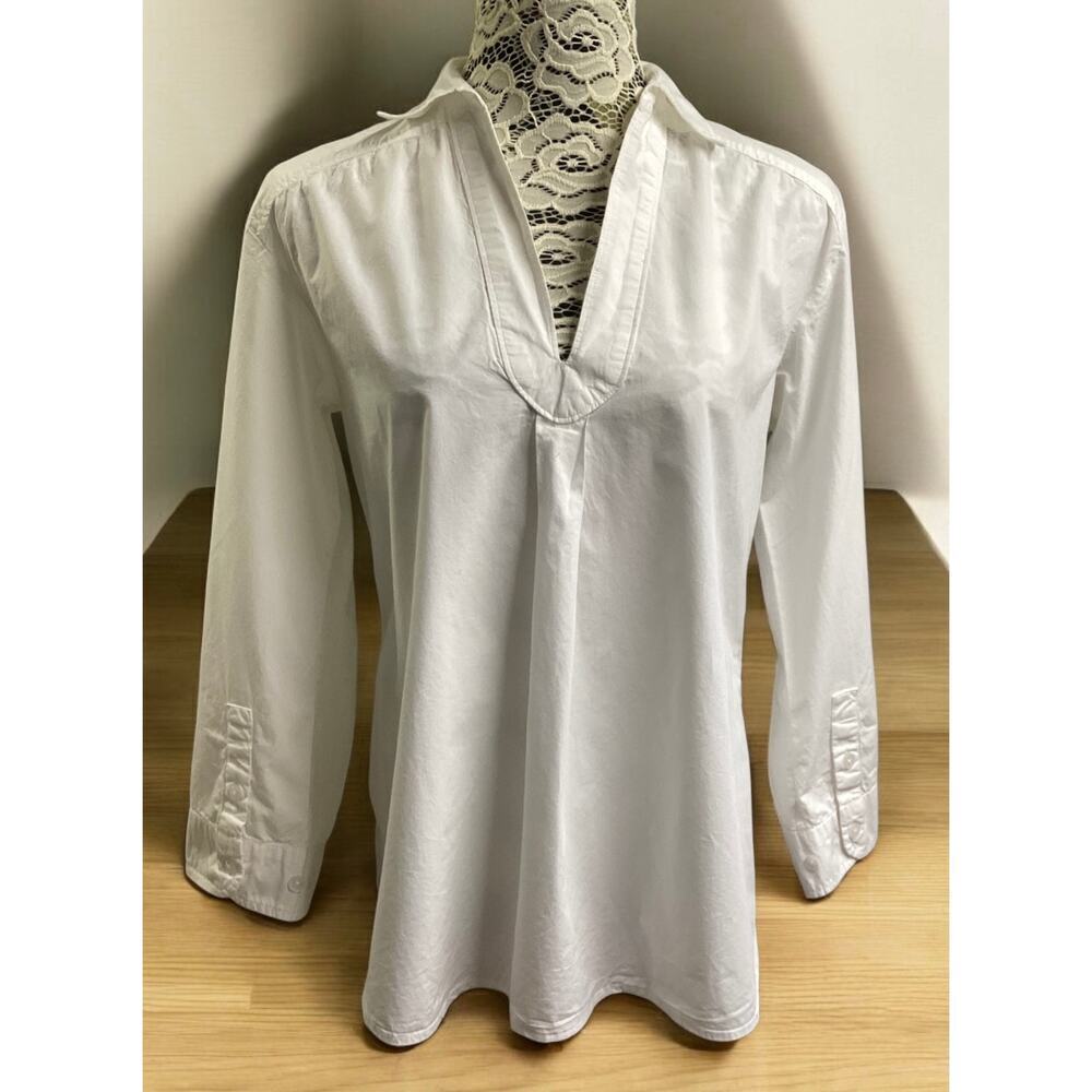 Anthropologie long-sleeved popover shirt cotton V-neck buttoned cuffs size S